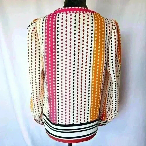 ๐ NWT ๐ Express V-Neck Diamond Dot Long Sleeve Gathered Front Top, Size S - Picture 4 of 14